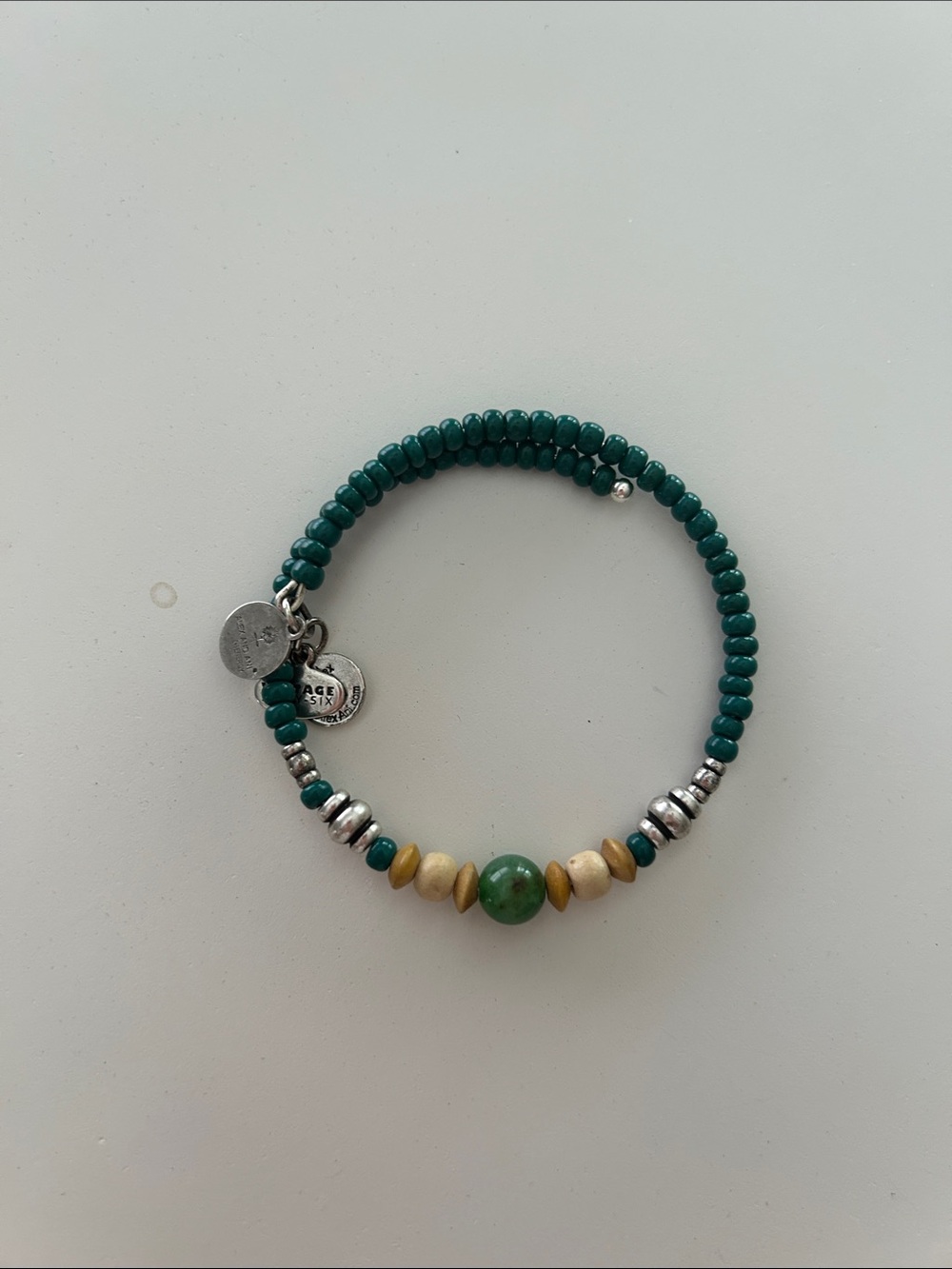 Alex and Ani green and Yellow Beaded Bracelet with Gold Charms